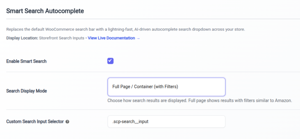 Smart Search Autocomplete Admin Preview